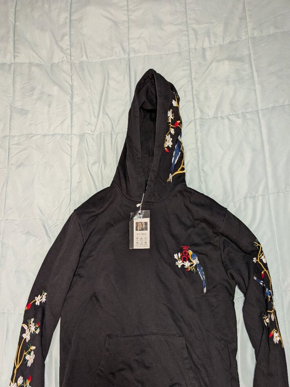 Koisea Japanese Birds & Trees Embroidered Sukajan Hoodie Black NWT